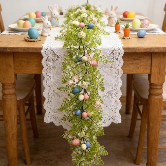 Easter Eggs Daisy Vines Garland Artificial Easter Garland Spring Decor 3.77Ft Easter Daisy Garland Spring Floral Garland for Easter Decorations, Front Door, Table Centerpiece And Holiday Decor