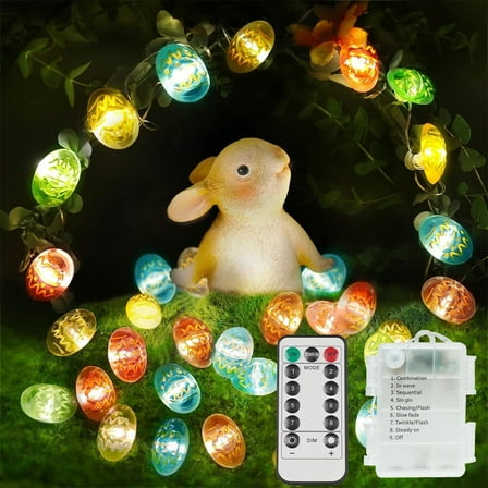 Easter Eggs Decor Lights,12.8ft 40LED Multi Color Small Fairy Lights with Remote, Easter Lights String Battery Operated for Table Indoor Home Wreaths Mantels Outdoor Tree Garden Decoration