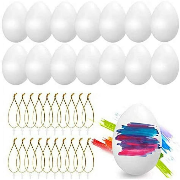 Easter Eggs Decoration, 24X Hanging Plastic Eggs With Rope, White Easter Diy Painting For Decoration And Gifts, Size: 6Cm