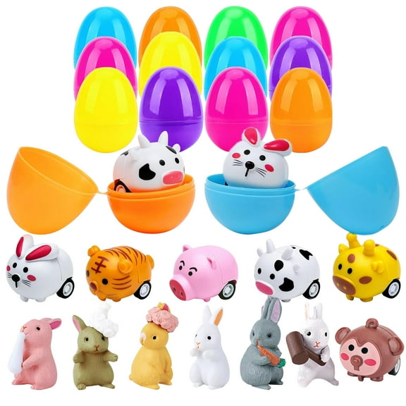 Easter Eggs Decoration, Colorful Easter Eggs with Wind-Up Animal Toys Inside Perfect for Kids' Party Favors and Egg Hunts