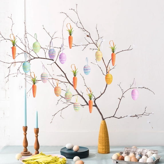 Easter Eggs Decorations Easter Hanging Ornaments Set Of 12 and 6 Carrot Easter Ornaments