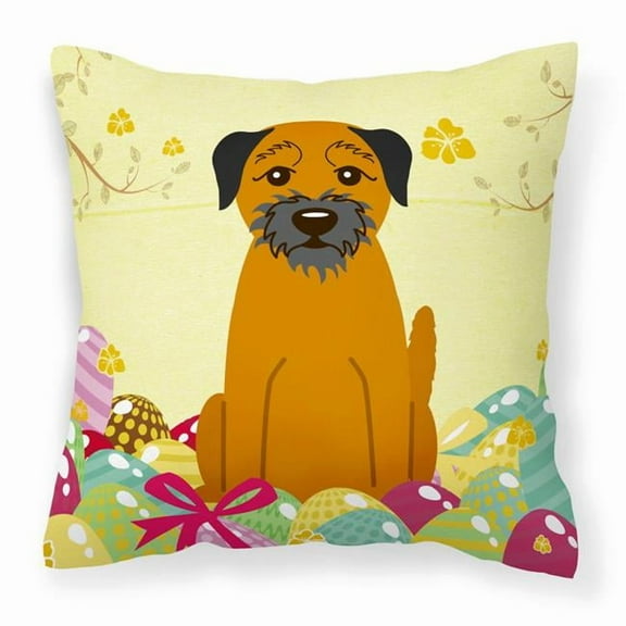 Caroline's Treasures BB6039PW1414 Easter Eggs Border Terrier Fabric Decorative Pillow , 14Hx14W, multicolor