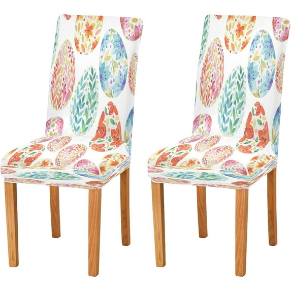 Easter Eggs Dining Room Chair Covers Colored Spring Floral Chair Slipcovers Seat Protector Removable Washable Chair Cover For Home Kitchen Restaurant Hotel 4pcs