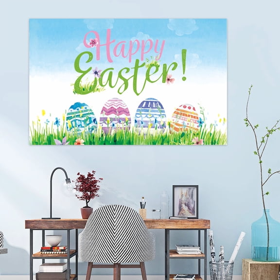 Easter Eggs- Easter Banner Holiday Decorations Egg Bunny Flag Background Cloth Holiday Party Photo Background
