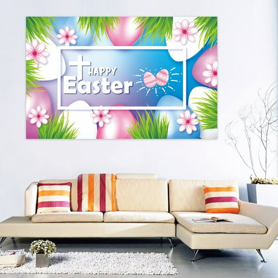 Easter Eggs- Easter Banner Holiday Decorations Egg Bunny Flag Background Cloth Holiday Party Photo Background