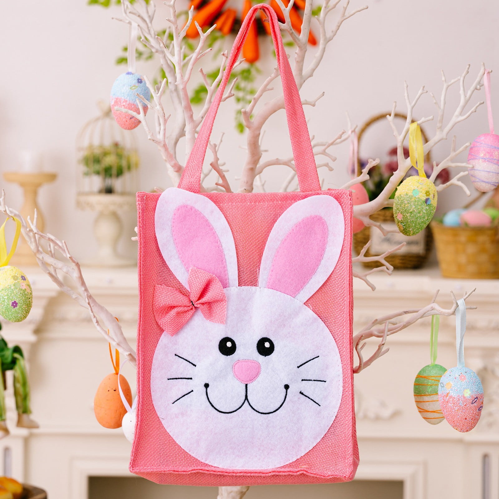 Easter Eggs Easter Decorations Easter Cartoon Bunny Tote Bag Easter Tote Bags Large Easter Egg Bunny Printed Canvas Bags With Handles