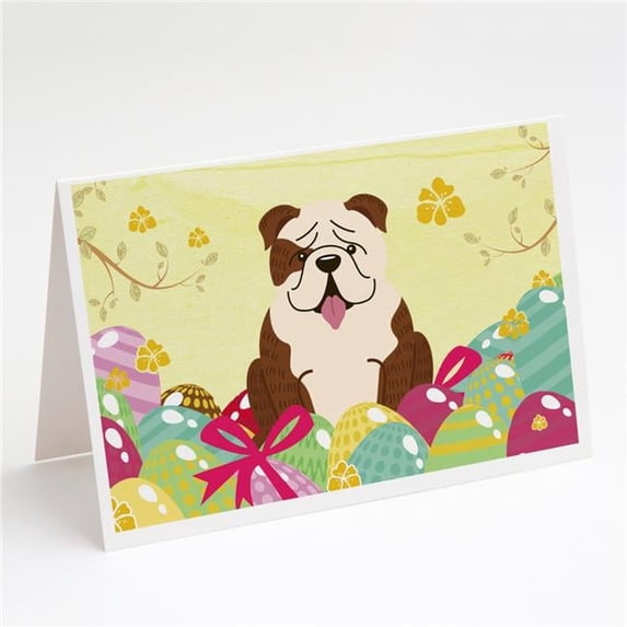 Easter Eggs English Bulldog Brindle White Greeting Cards & Envelopes - Pack of 8
