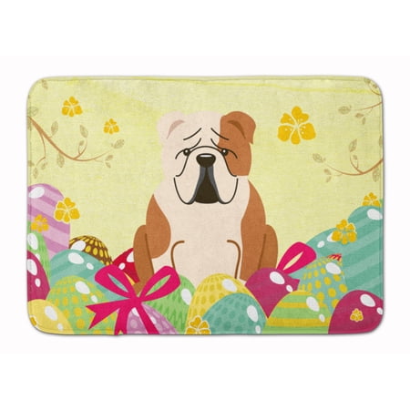 Easter Eggs English Bulldog Fawn White Machine Washable Memory Foam Mat