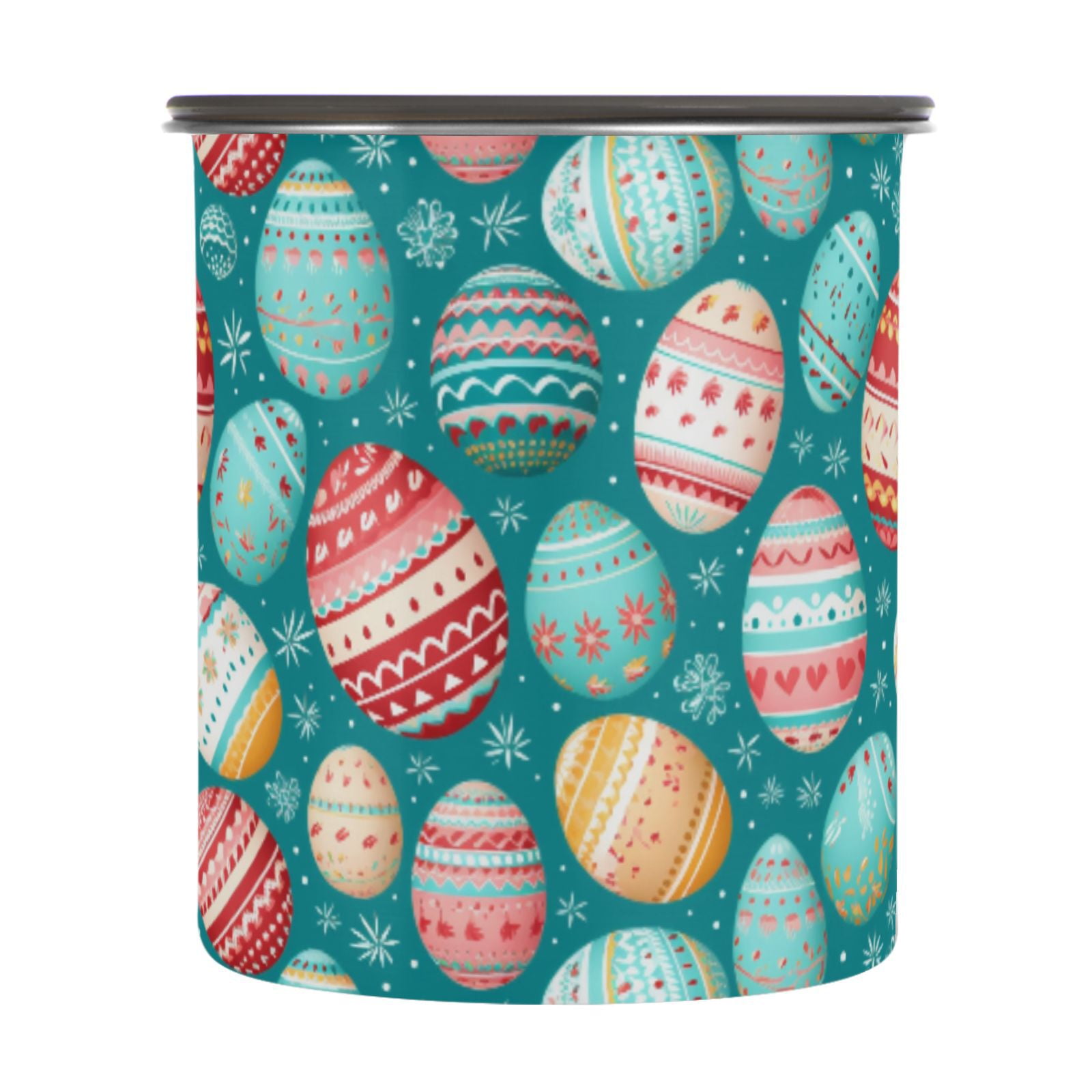 Easter Eggs Ethnic Airtight Coffee Bean Canister 30oz Food Storage Containers with Lids For Gournd, Tea, Sugar, Flour, Rice, Cereal, Candy Cookie Jar