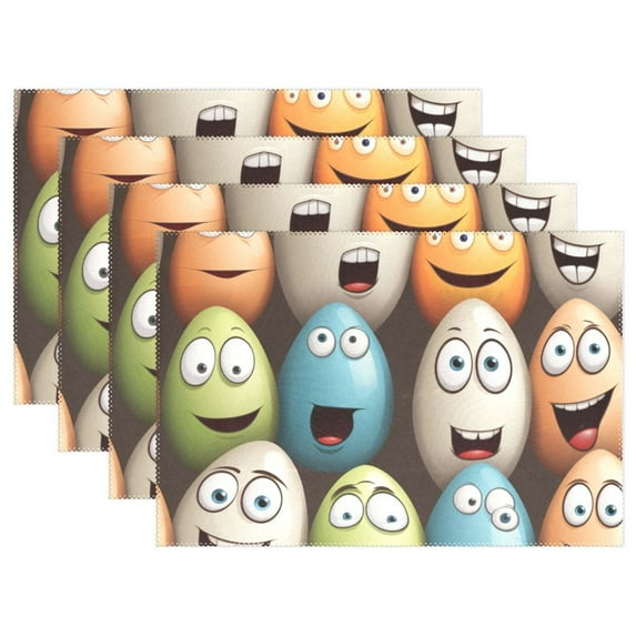 Easter Eggs Face 12×18 inch Placemats Heat Resistant Washable Foldable Rectangular Placemats Set Decoration Indoor Outdoor for Kitchen Dining Table 4PCs