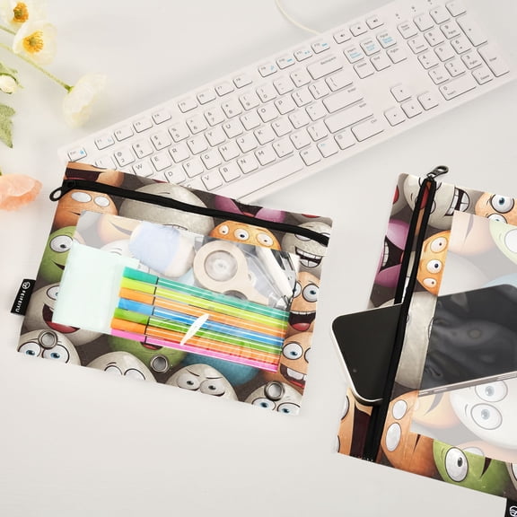 Easter Eggs Face 2 Pack Pencil Pouches Zipper Pencil Case 3 Ring Pencil Pouch Cosmetic Bag