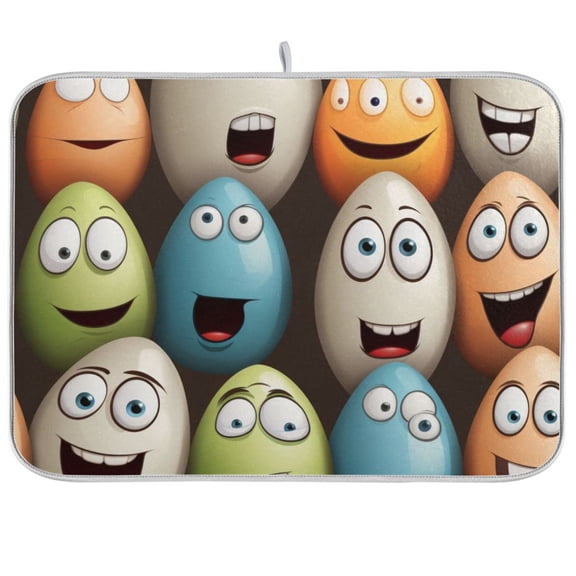 Easter Eggs Face Dish Drying Mat Dish Drainer Rack Mats Water Absorbent Non-Slip Easy Clean Heat Resistant for Kitchen Counter