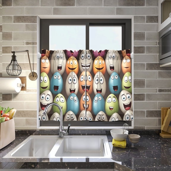 Easter Eggs Face Kitchen Curtains Half Tier Curtain 2 Rod Pockets Bathroom Bedroom Cupborad Living Room 27"x24"