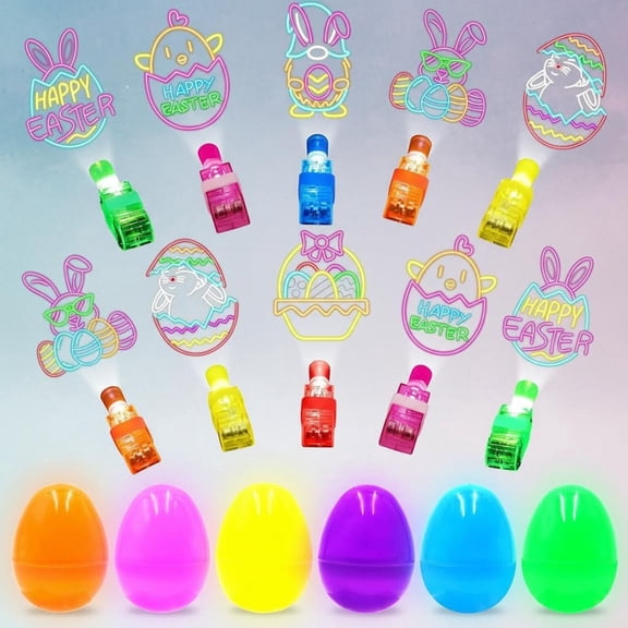 Easter Eggs Filled LED Finger Lights, LED Light Up Toys Glow In The Dark Non Candy Gifts for Easter Hunt and Party Favor