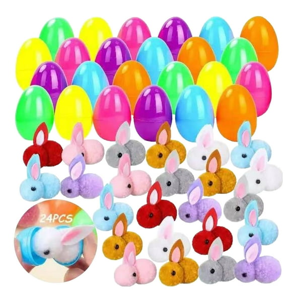 Easter Eggs Fillers with Easter Bunny Plush and Ribbons,12PCS Toys Filled Eggs, Prefilled Easter Eggs Stuffers Easter Hanging Decor,for Easter Hunt Game Basket Fillers Kids Party Favors