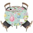 thumbnail image 1 of Easter Eggs Fitted Tablecloth with Elastic Edged, Round Table Cloth for Dining Table, Spring Watercolor Bunny Flower Green Waterproof Oil Proof Table Cover for Indoor Outdoor 36"-44", 1 of 8