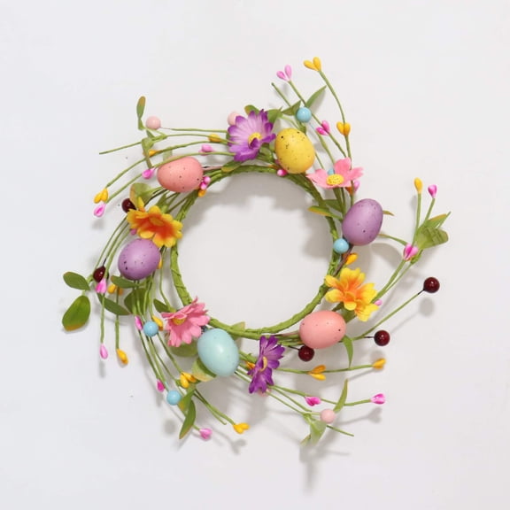 Easter Eggs & Floral Candle Wreath Ring, 9.8" Spring French-Style Tabletop Centerpiece for Holiday Decor