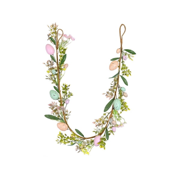 Easter Eggs & Floral Rattan Wreath Decorations, 47.2in Artificial Spring Vine Garland with Pastel Eggs & Butterflies for Mantel, Door & Table Decor