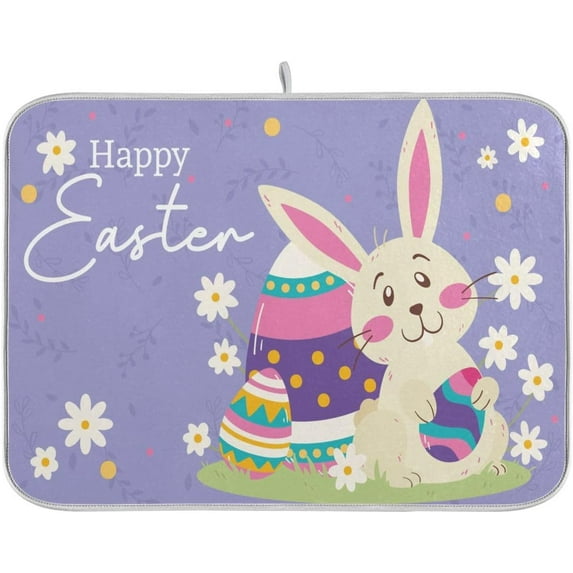 Easter Eggs Flower Dish Drying Mat 16x18 Absorbent Purple Dishes Pad Dish Drainer Mat Protector for Kitchen Fast Dry