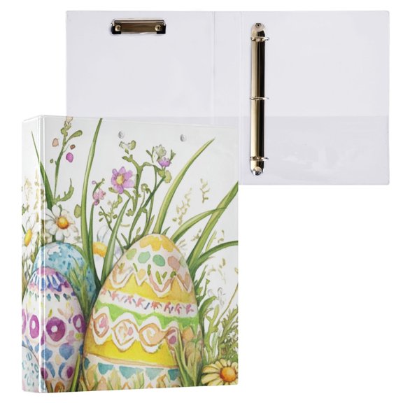 Easter Eggs Flowers 3 Ring Binders 1.5 inch Hardcover File Folders with Interior Pockets A4 Size Organizer for School Office Hospital