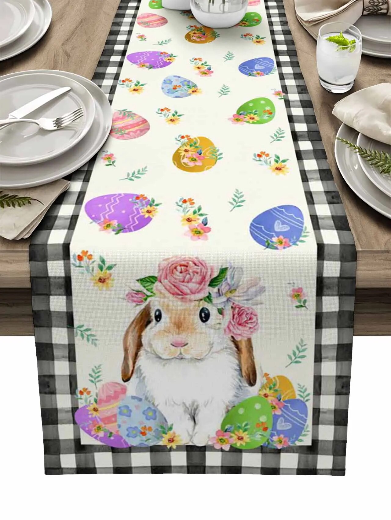 Easter Eggs Flowers Bunny Table Runner Luxury Wedding Decor Table Cover ...