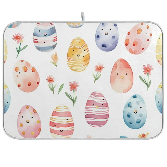 Easter Eggs Flowers Dish Drying Mat Dish Drainer Rack Mats Water Absorbent Non-Slip Easy Clean Heat Resistant for Kitchen Counter