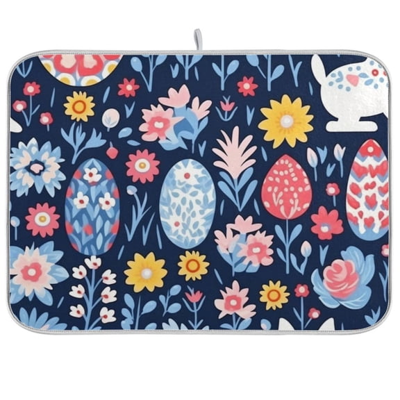 Easter Eggs Flowers Leaves Dish Drying Mat Dish Drainer Rack Mats Water Absorbent Non-Slip Easy Clean Heat Resistant for Kitchen Counter