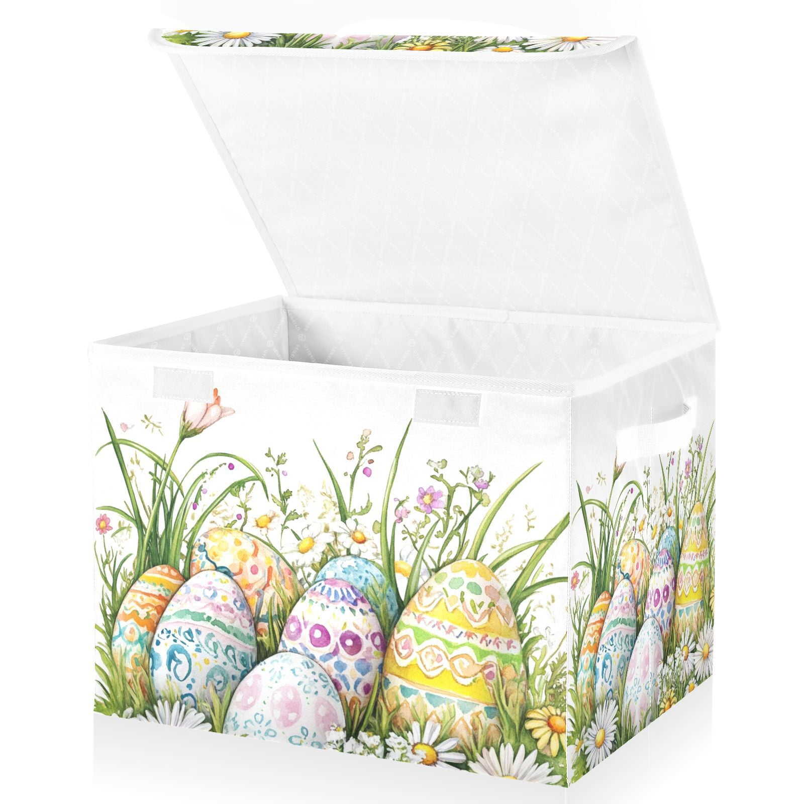 Easter Eggs Flowers Storage Basket for Shelves Foldable Container Organizer for Organizing Toys Clothes Books with Handles