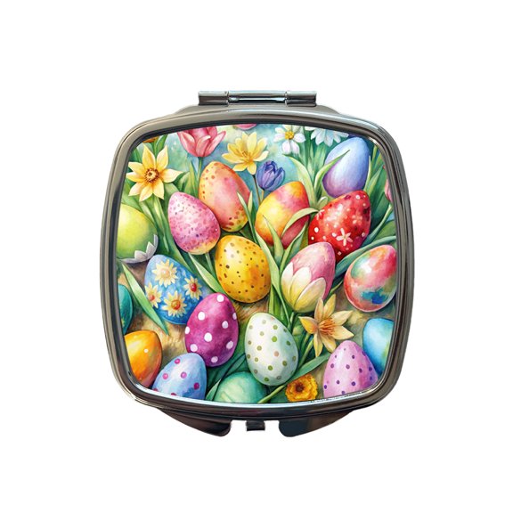 Easter Eggs Flowers Watercolor Travel Makeup Handbag Purse Small Pocket Compact Mirror