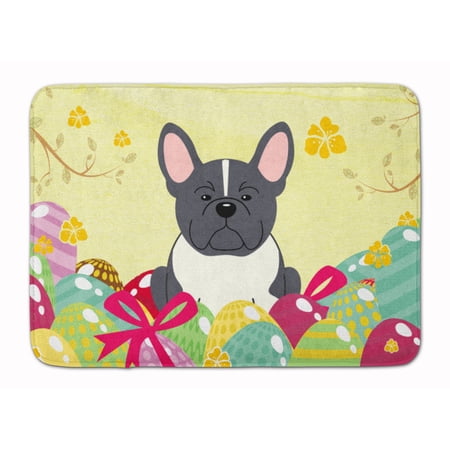 Easter Eggs French Bulldog Black White Machine Washable Memory Foam Mat