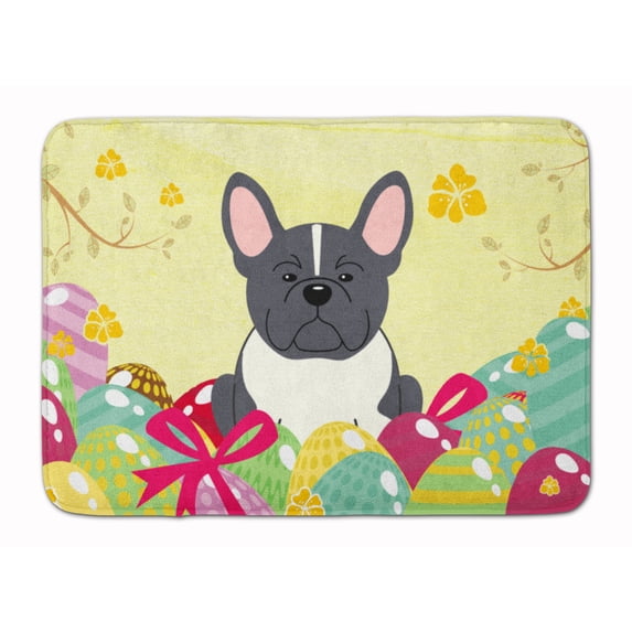 Easter Eggs French Bulldog Black White Machine Washable Memory Foam Mat