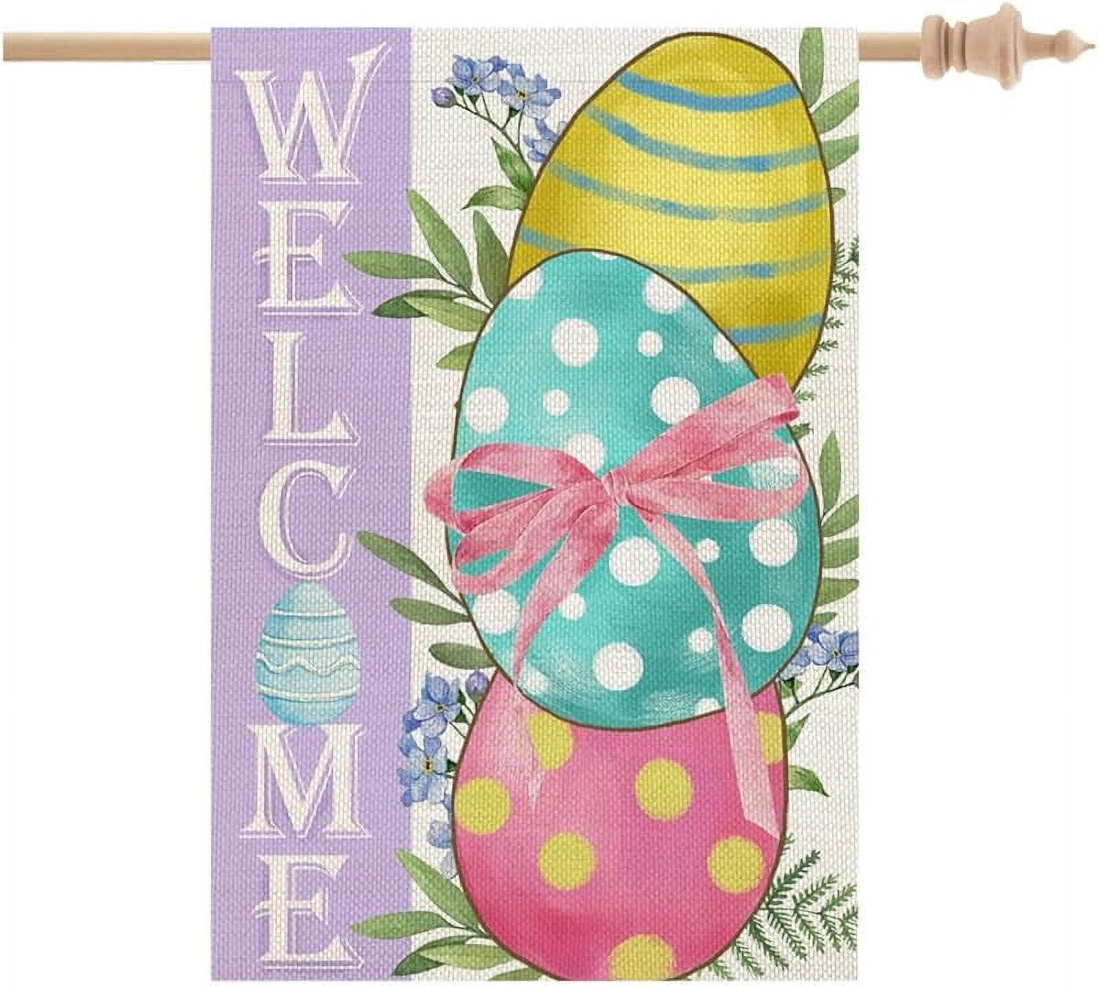 Easter Eggs Garden Flag 28"X40 Inch Double Sided for Outside Burlap Small Polka Dots Welcome Yard Holiday Flag
