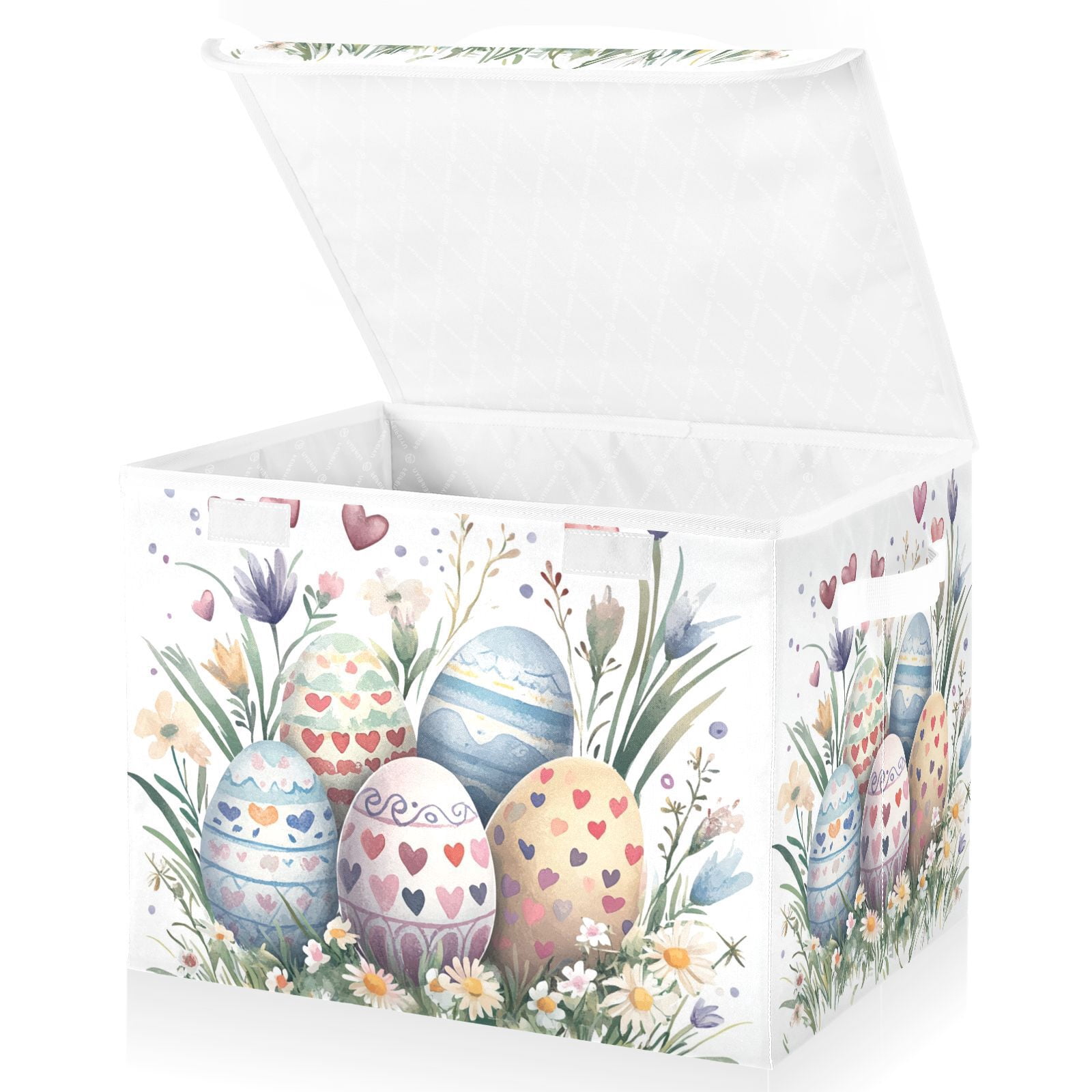 Easter Eggs Hearts Storage Basket for Shelves Foldable Container Organizer for Organizing Toys Clothes Books with Handles