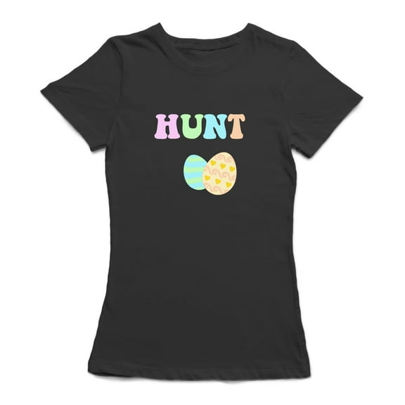Easter Eggs Hunt Graphic Women Black T-Shirt, Female x-Large