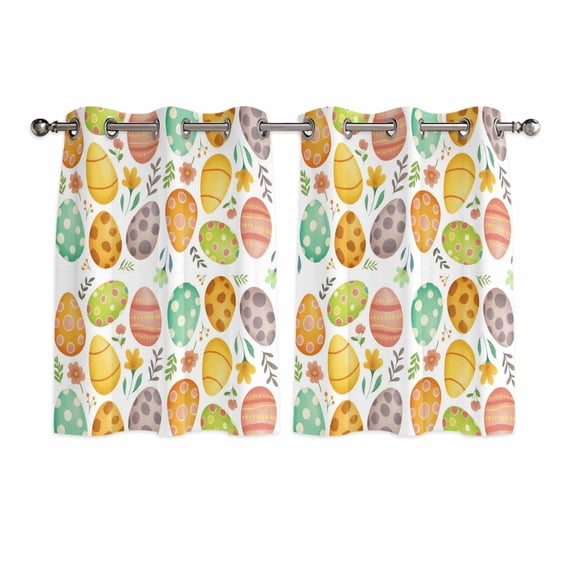 Easter Eggs Kitchen Curtains Window Panels, Colorful Eggs Spring Flowers Leaves Retro Pastoral Insulated Window Treatment Curtain, Grommet Curtains for Bedroom/Living Room/Bathroom, 2 Piece 42"Wx45"L