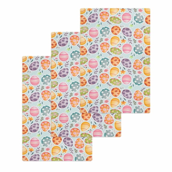 Easter Eggs Kitchen Dish Towels for Drying Dishes Set of 3, Colorful Eggs Spring Flowers Leaves Rustic Blue Waffle Weave Microfiber Hand Tea Bathroom Towels Quick Dry & Absorbent Towel 15.7x23.6
