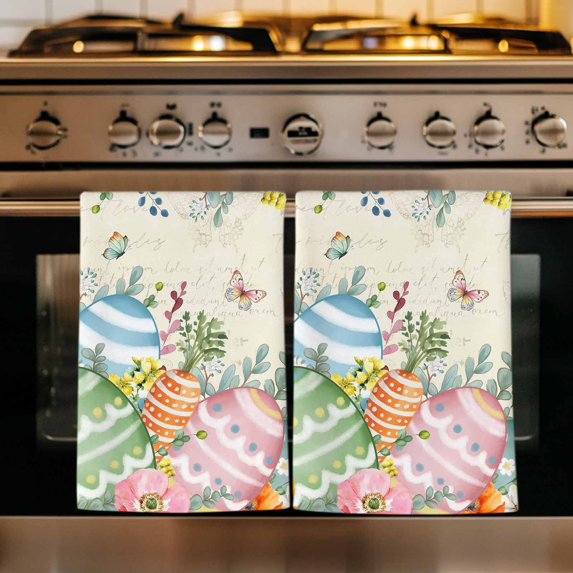 Easter Eggs Kitchen Towels Set of 4, Farmhouse Spring Botanicals Plants Butterfly Absorbent Dish Towels for Kitchen, Microfiber Hand Towel, Quick Drying Tea Towel for Cleaning Decorative Dishcloths