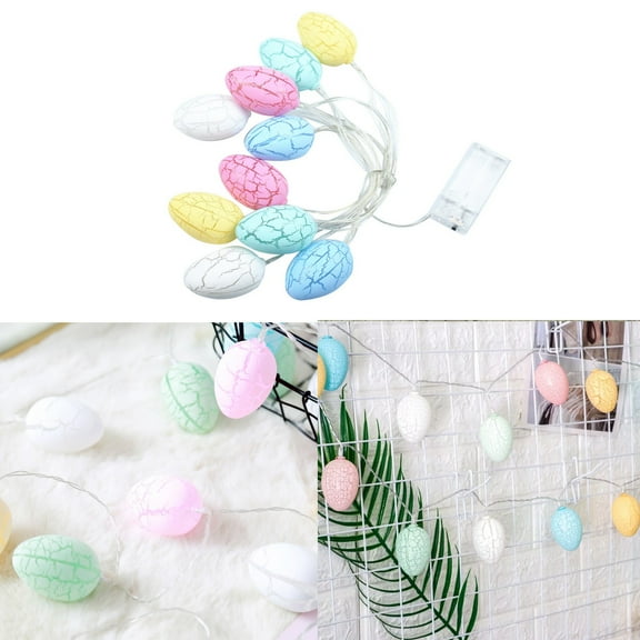 Easter Eggs LED String Lights, 1.5 Meter 10 Multi-Color Cracked Egg Battery Operated Lights for Party and Home Decor