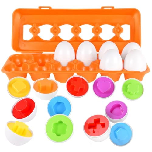 Easter Eggs Learning Toys for Toddlers 1-3 Year Old Girls/Boys,Montessori Egg Matching Toy Educational Color & Shape Recognition Skills Gifts Toys BPA Free (12 Eggs)