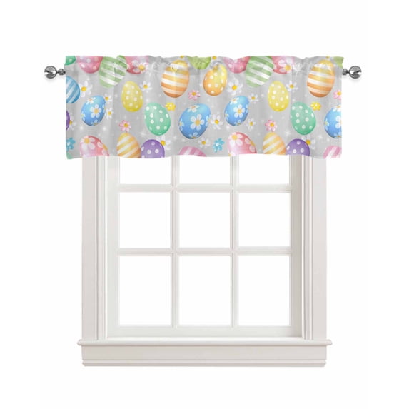 Easter Eggs Linen Curtain Valance for Bedroom/Bathroom/Kitchen/Office/Living/Dining Room Windows,Spring Summer Flower Seasonal Holiday Rod Pocket Topper Drapes Decorative Cafe Drapery Panel 60x18