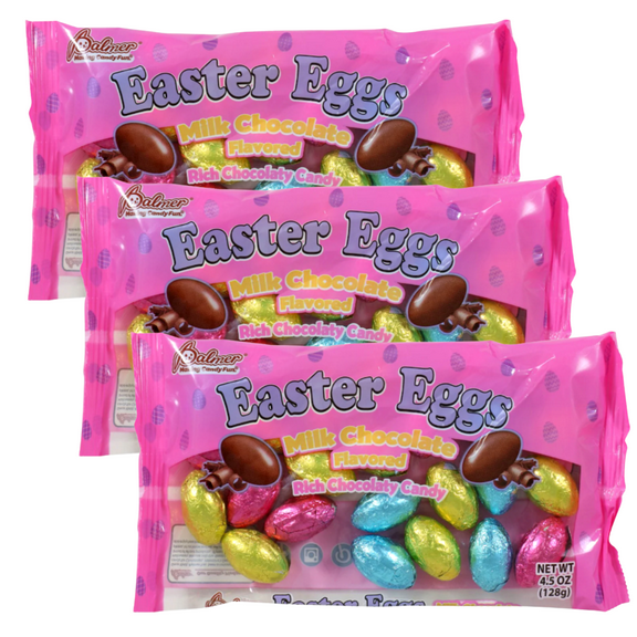 Easter Eggs Milk Chocolate Flavored Filled Candy 4.5oz Individually Wrapped Party Favor Sweet Treats Home Travel Snack Egg Hunt Gift Basket Filler Decor for Kids Family Friends Goodie Bags, 3 Packs