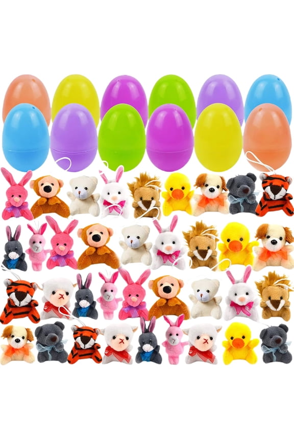 Easter Eggs with Mini Animal Plush Toys, 12/24/36 Pcs Filled Surprise Egg with Cute Keychain Set for Easter Basket Stuffers Hunt, Party Favors Supplies, 36-Pack