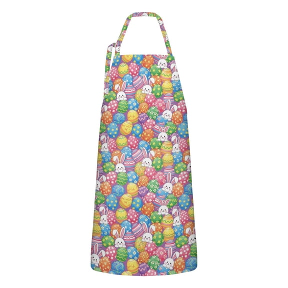 Easter and Eggs Multicolor Pattern Apron with Pockets, Cotton Linen Waterproof Adjustable Apron for Women, Kitchen Cooking Gardening BBQ Salon Apron, 33x27 Inch