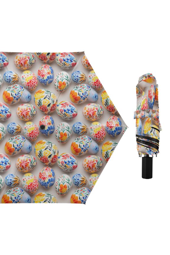 Easter Eggs Painting Flower Compact Sun Umbrella Windproof Travel Umbrellas for Rain Strong Portable UV Protection