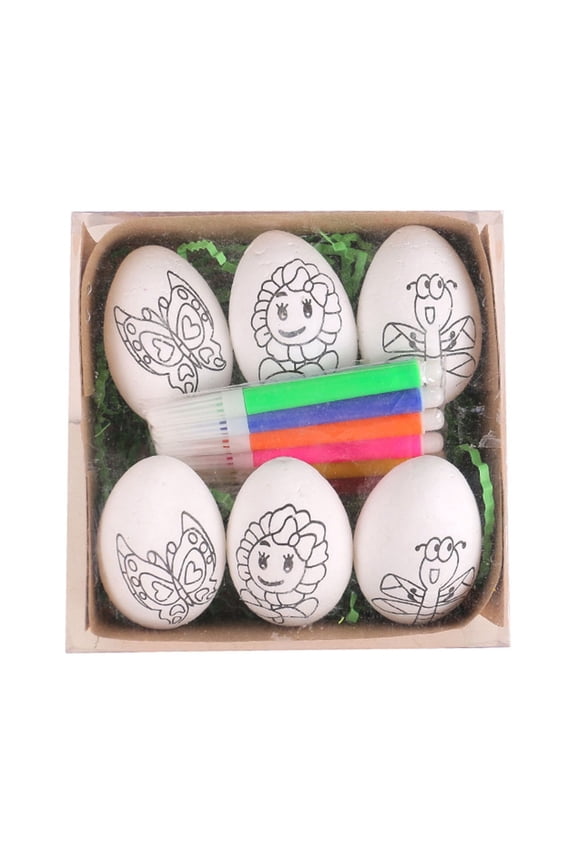 Easter Eggs Painting Kit 6pcs Bunny Flower and Animals Printed DIY Egg with 6pcs 6ml Paint Pens for Party Home Classroom