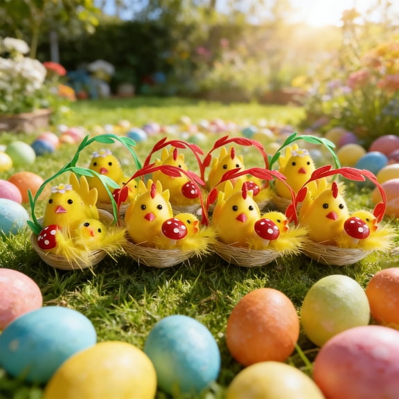 Easter Eggs Party Decorations | Yellow Plastic Chick Figurine 2.36"x1.57" | Spring Tabletop Decor for Home, Office, Display Shelves | Durable Seasonal Accent Piece