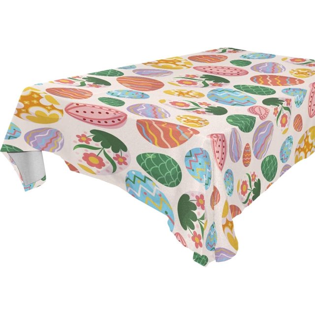 Easter Eggs Pattern Fabric Rectangle Tablecloth Waterproof and