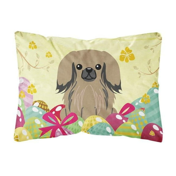 Easter Eggs Pekingnese Tan Canvas Fabric Decorative Pillow
