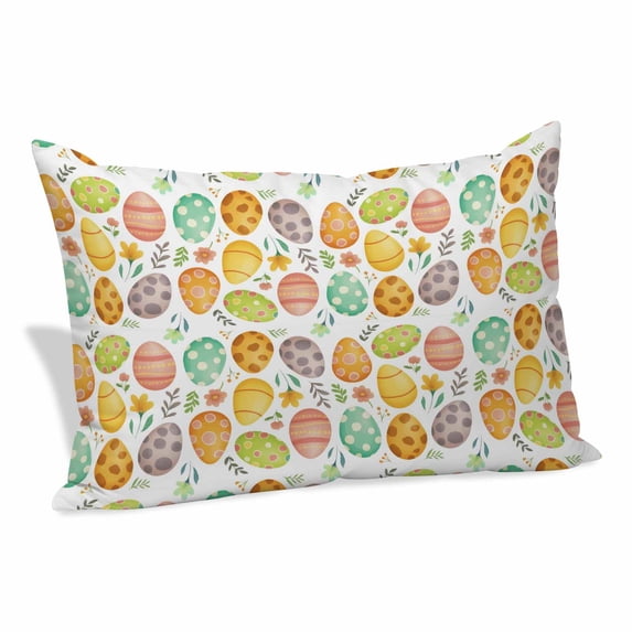 Easter Eggs Pillow Covers 12"x20", Colorful Eggs Spring Flowers Leaves Retro Pastoral Soft Brushed Microfiber Breathable Throw Pillow Covers, Decorative Pillowcase with Zipper for Couch Sofa Bedroom