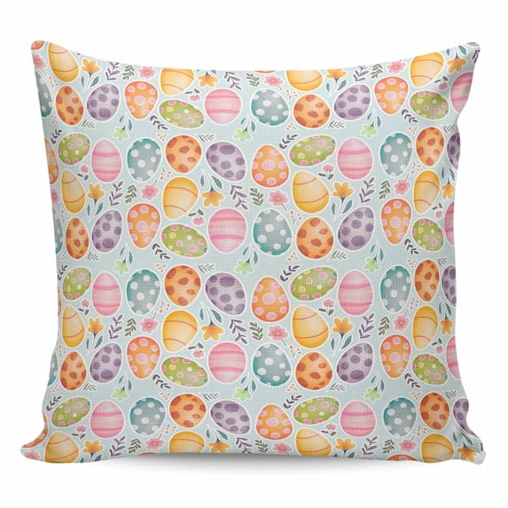 Easter Eggs Pillow Covers 26x26 Inch Decorative Throw Pillow Cover, Colorful Eggs Spring Flowers Leaves Rustic Blue Sofa Pillowcases Accent Cushion Case Home Decor Bedroom Living Room